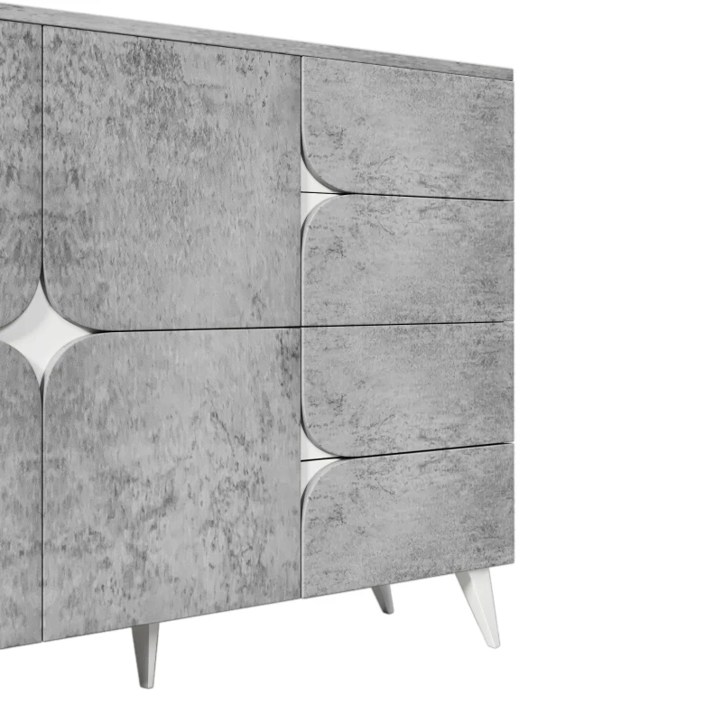 Sideboard mit Schubladen, Kommode mit spezieller Paneelform, moderne Ästhetik, reichlich Stauraum, 120×35,5×94 cm, Grau