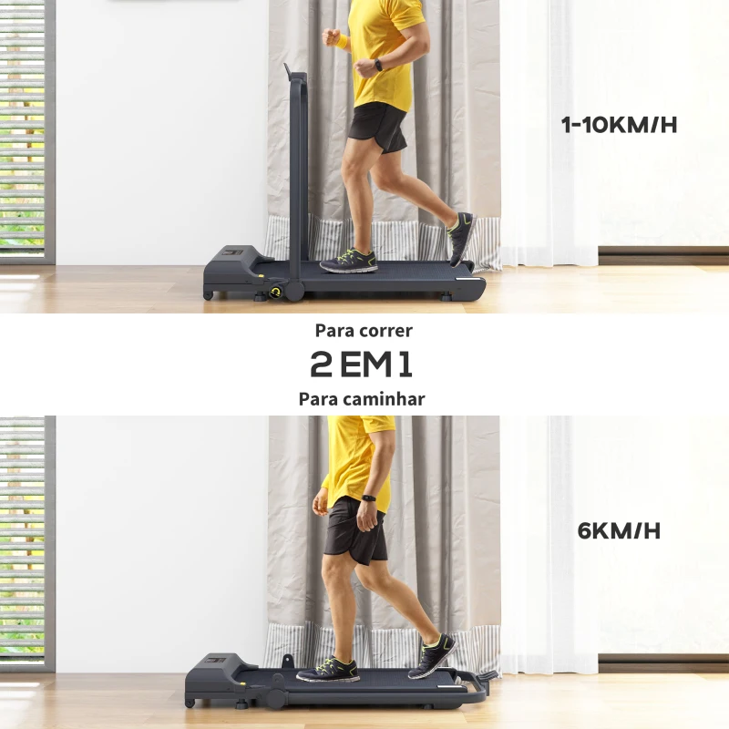 HOMCOM Passadeira 2 em 1 Passadeira com Guiador Dobrável 2,5 HP Velocidade Ajustável Máximo 10 km/h Passadeira Elétrica 130x59x96 cm Preto
