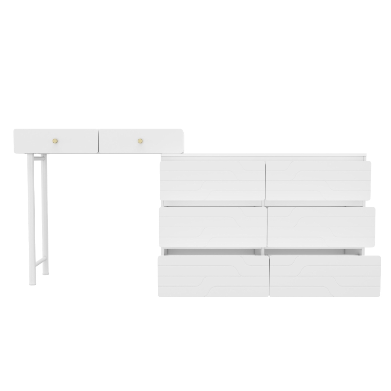 Coiffeuse avec armoires latérales extensibles, armoire de rangement pratique, 200×40×85 cm, Blanc