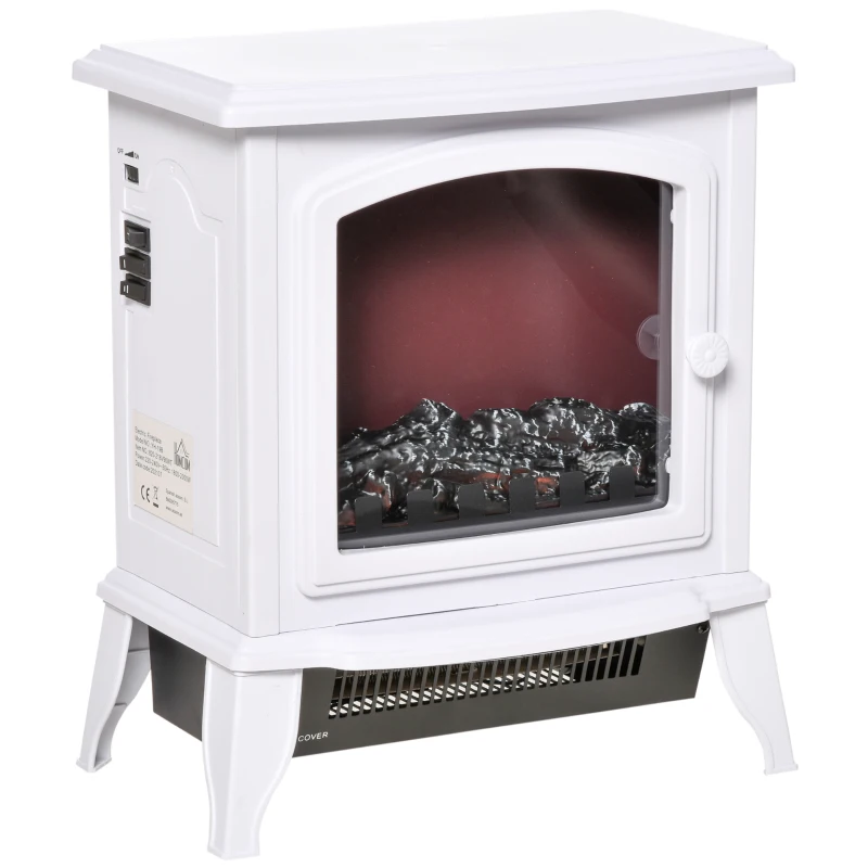 HOMCOM Lareira Elétrica Portátil 1000/2000W com Simulação de Chama Termostato Ajustável e Proteção de Superaquecimento para Salas de até 25m² 36,5x24x41,5cm Branco