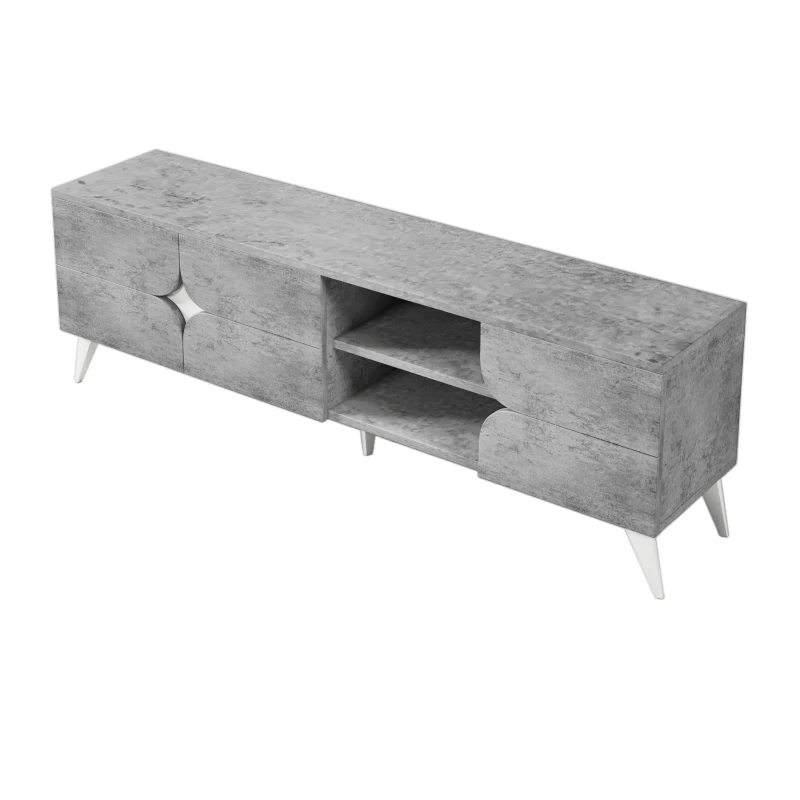 TV-Schrank mit offenen Fächern, viel Stauraum und Kabelmanagement, 160×40×51 cm, Grau