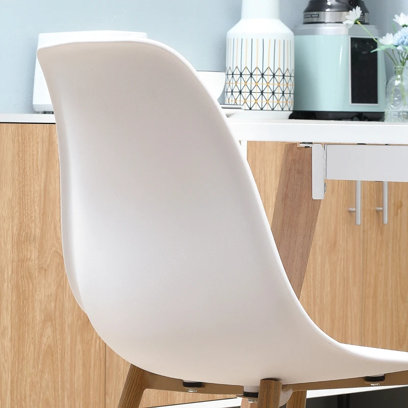 HOMCOM Conjunto de 4 Cadeiras de Sala de Estar Cadeiras de Cozinha com Encosto Alto e Pés de Metal 45x52x85,5 cm Branco e Madeira