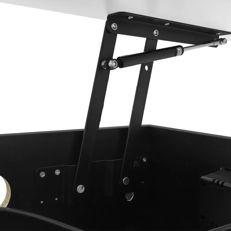 Nachttisch mit USB-Ladeschnittstelle, anhebbarer Tisch, bewegliches Riemenscheiben-Design, zwei Schubladen, 74×40.2×71cm, Schwarz+weiß