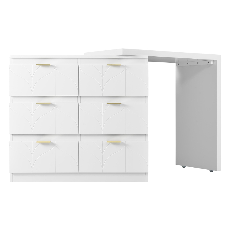 Coiffeuse avec table d'appoint, plateau pivotant (180°), sans miroir ni tabouret, Doré + Blanc