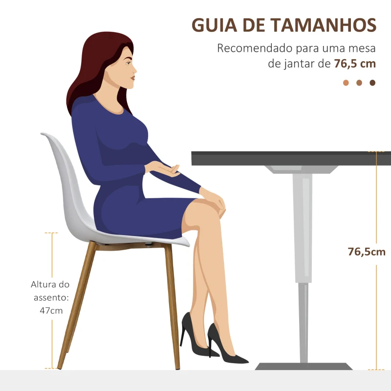 HOMCOM Conjunto de 4 Cadeiras de Sala de Estar Cadeiras de Cozinha com Encosto Alto e Pés de Metal 45x52x85,5 cm Branco e Madeira
