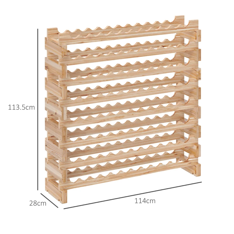 HOMCOM Raft din Lemn de Molid, Dulap pentru 96 Sticle cu 8 Rafturi, Greutate Maximă 100 kg, 114x28x113,5 cm, Lemn Natural