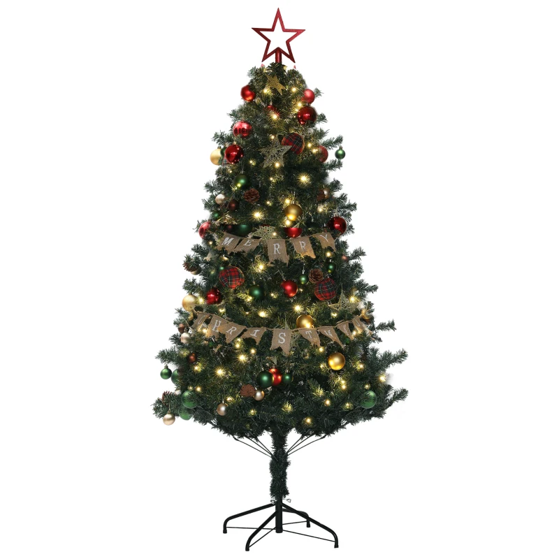 HOMCOM 5ft Pre-Lit and Xmas Tree with Decorations