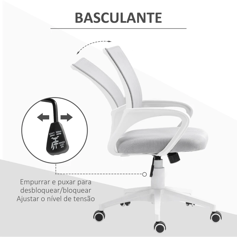 HOMCOM Cadeira de Escritório de Malha Giratória com Altura Ajustável Função Basculante e Apoio para os Braços 57x55x89-109 cm Cinza