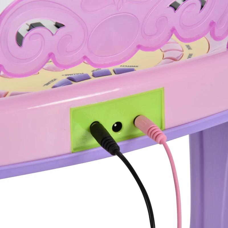 HOMCOM Piano Eléctrico Infantil 32 Teclas Piano Infantil com Microfone Banquinho Luzes Ritmos Sons MP3 Karaoke  Rosa