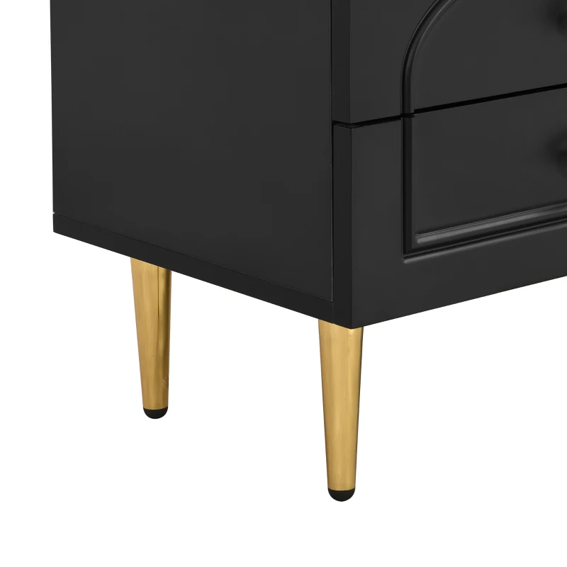 Meuble TV bas pour salon, avec tiroirs texturés et portes en verre, 175×35×45 cm, Noir