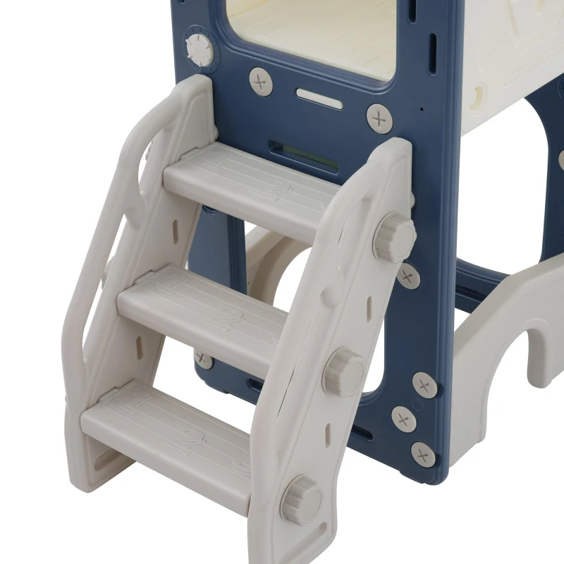 10-en-1 Toboggan pour enfants, Jouet d'escalade multifonction, Toboggan avec échelle d'escalade, Panier de basket, Jeu de golf, Jeu de lasso, Tableau de dessin, Rangement, Jumelles,172×165×95 cm, Bleu Antique