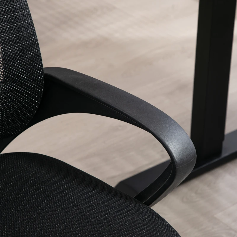 HOMCOM Cadeira de Escritório de Malha Giratória com Altura Ajustável Função Basculante e Apoio para os Braços 57x55x89-109 cm Preto