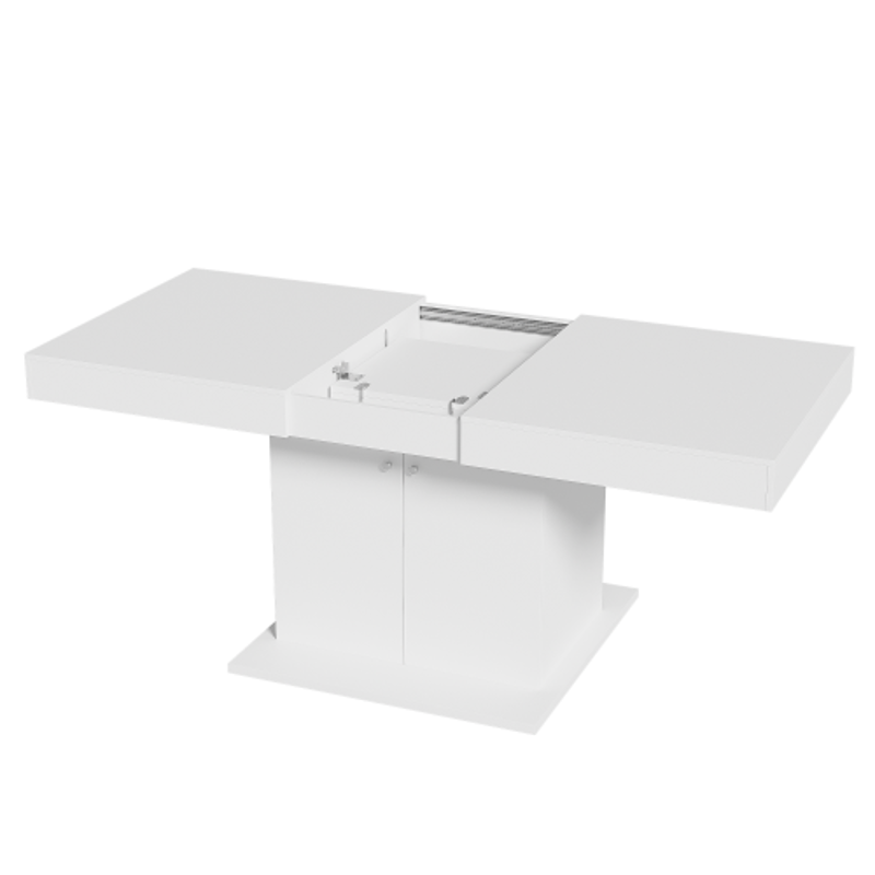 Ausziehbarer Esstisch mit Stauraum, Automatischer Teleskoptisch, Multifunktional und Platzsparend, 180×80×76 cm, Weiß