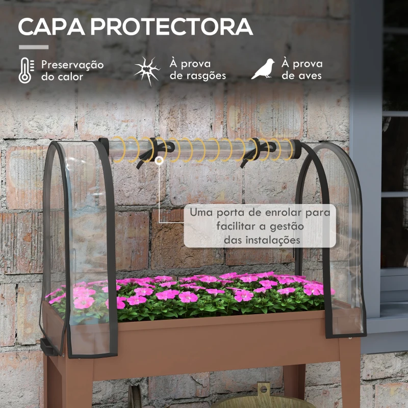 Outsunny Mesa de Cultivo com Rodas 80x40x120 cm Horta Urbana Elevada com Cobertura de Estufa para Cultivar Plantas Flores Marróm