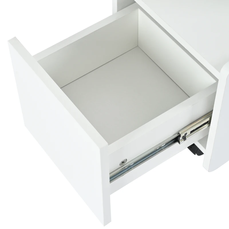 Mobiletto bianco con ruote, versatile carrello portaoggetti per soggiorno, sala da pranzo e camera da letto, design ad arco arrotondato, 82×30×53 cm, Bianco