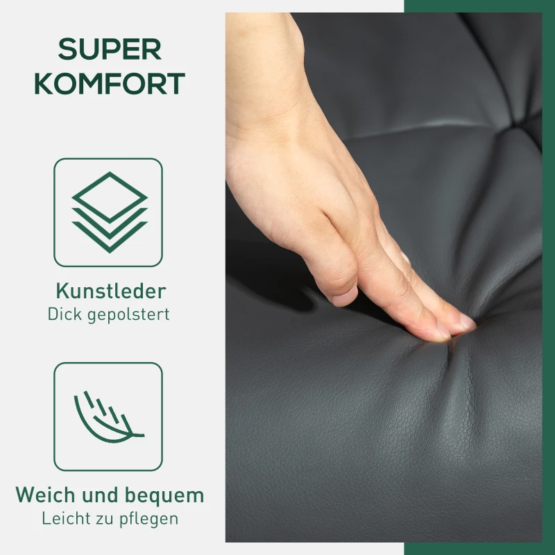 HOMCOM Relaxfauteuil met Poef, 145° Kantelbare Rugleuning, 360° Draaibaar, Kunstleer, Donkergrijs