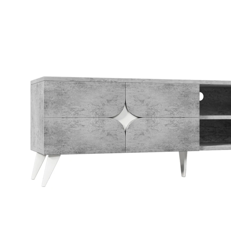 TV-Schrank mit offenen Fächern, viel Stauraum und Kabelmanagement, 160×40×51 cm, Grau