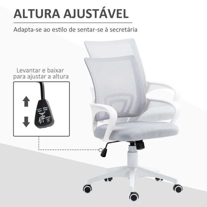 HOMCOM Cadeira de Escritório de Malha Giratória com Altura Ajustável Função Basculante e Apoio para os Braços 57x55x89-109 cm Cinza