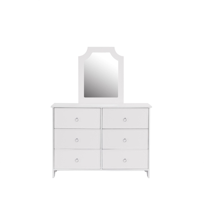 Commode avec miroir et 6 tiroirs, miroir amovible, glissières silencieuses, MDF + panneau de particules, bois,100×50×132 cm, Blanc