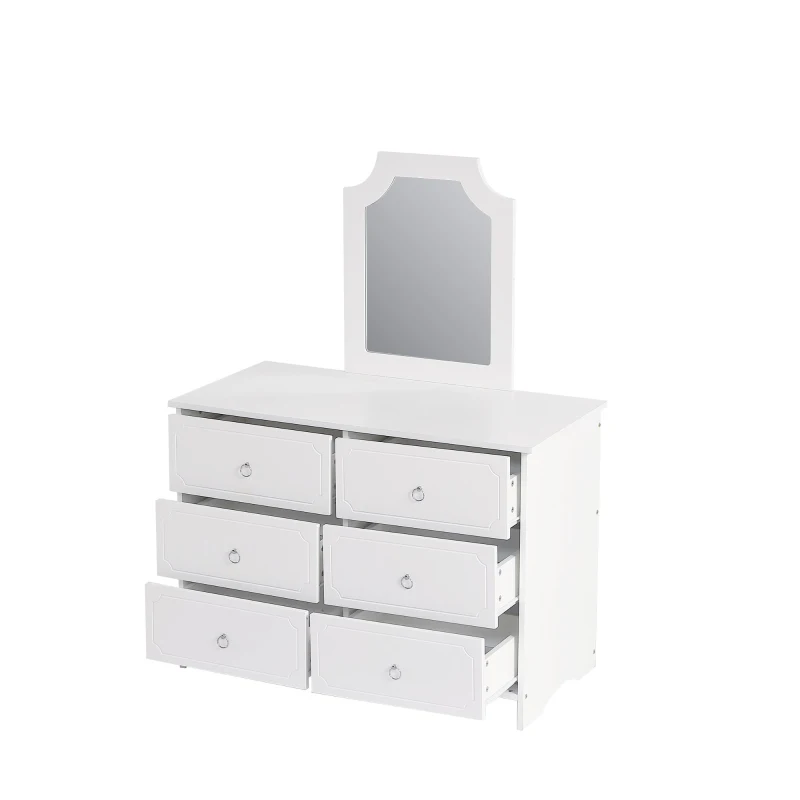 Spiegelschrank Kommode mit 6 Schubladen, Herausnehmbarer Spiegel, Geräuschlose Gleiter, MDF+Spanplatte, 100×50×132 cm, Weiß