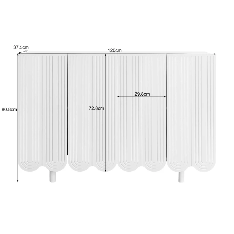Credenza a goccia, con ante sagomate,  120×37,5×80,8 cm, Bianco