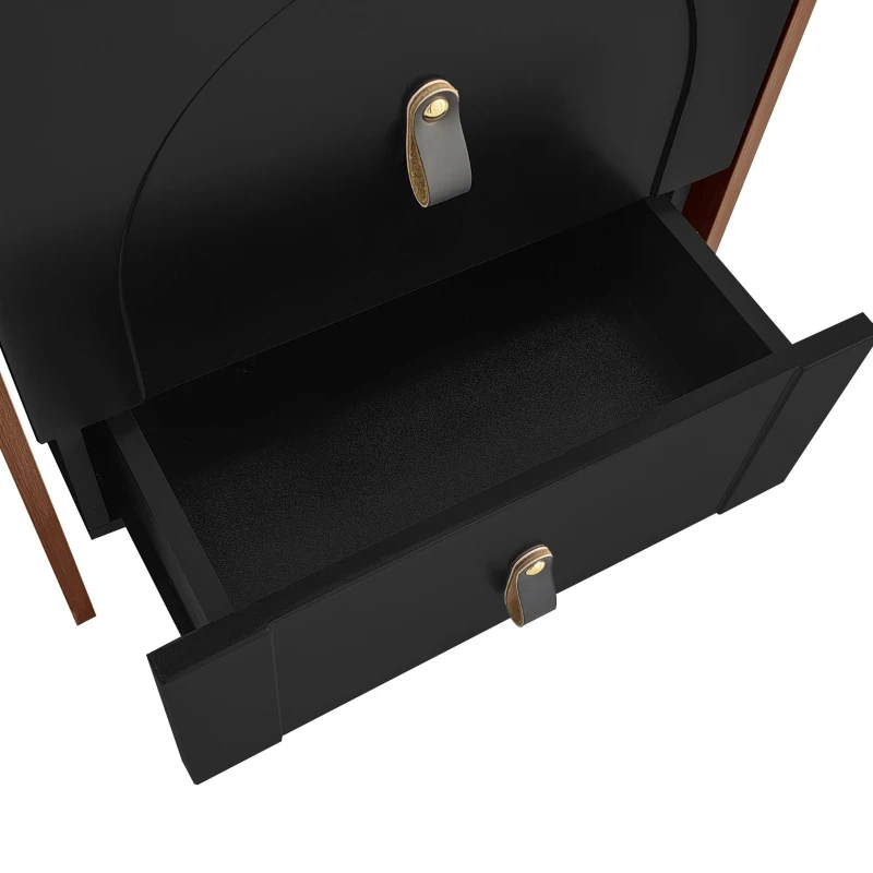 Schminktisch mit LED-Beleuchtung, Multifunktionaler Nachttisch mit Spiegel und 3 Schubladen, inkl. Make-up-Hocker, 50×40×115.6 cm, Schwarz+Braun