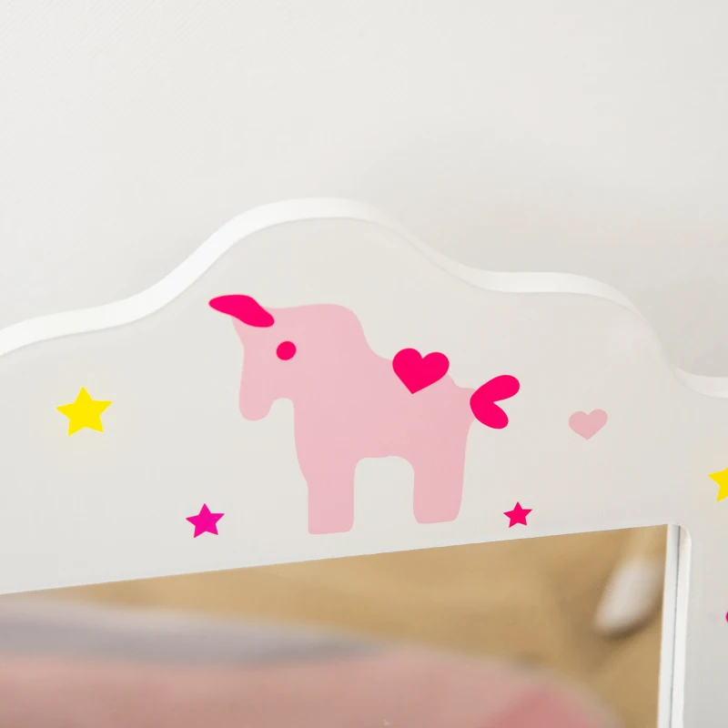 HOMCOM Toucador Infantil de Madeira com Banco e Espelho de Acrílico de 2 Sessões Mesa de Maquilhagem Infantil com Gaveta para Dormitório Sala de Jogos 63x40x85,5cm Branco