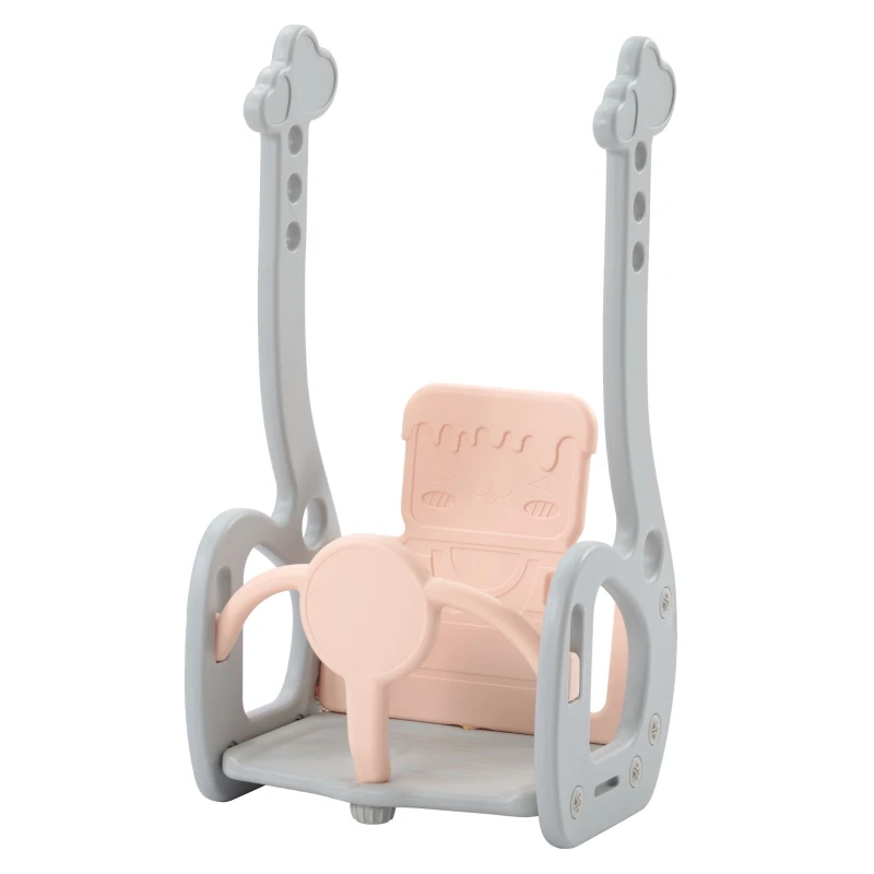 Toboggan 4-en-1 pour enfants avec balançoire, panier de basket et échelle de grimpe, toboggan de jardin pour intérieur et extérieur, ,140×118×102 cm, Rose