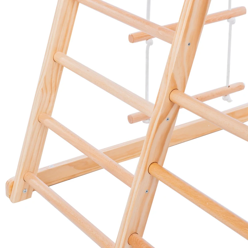 Cadre d'escalade multifonctionnel 7 en 1, balançoire, échelle de corde, toboggan, filet, pierres d'escalade, anneaux, maison de tente, 140×120×120 cm, Naturel