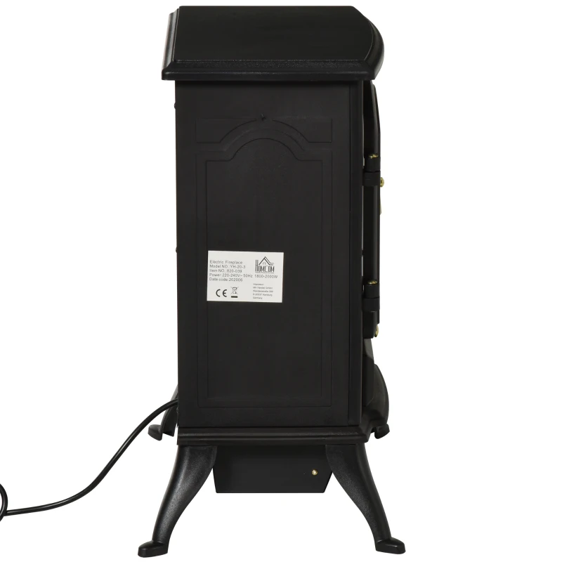 HOMCOM Lareira Elétrica Portátil 1000/2000W com Efeito de Chama Realista Termostato para Ambientes entre 15-20m² 45x28x54cm Preto