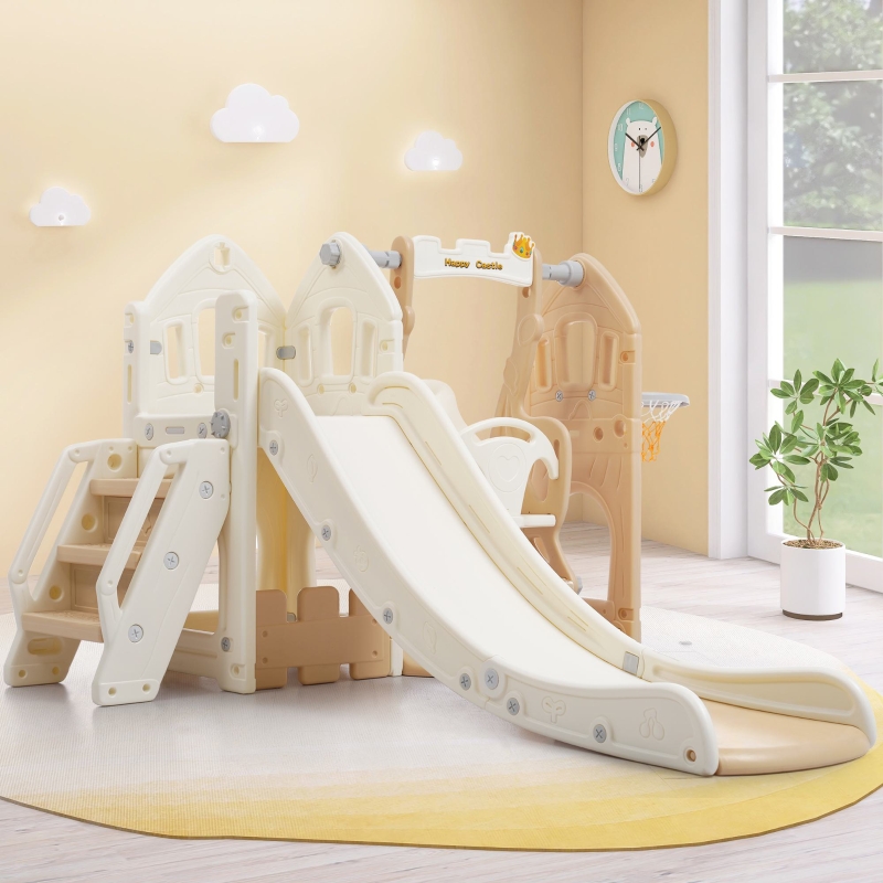 Toboggan 4-en-1 Enfants Avec Balançoire Et Basket - Jeu Intérieur/extérieur Réglable
