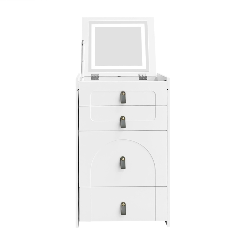 Schminktisch mit LED-Beleuchtung, 3 Schubladen und Spiegel, Multifunktionaler Aufbewahrungshocker, 50×40×115.6 cm, Weiß