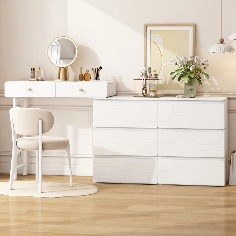 Coiffeuse avec armoires latérales extensibles, armoire de rangement pratique, 200×40×85 cm, Blanc