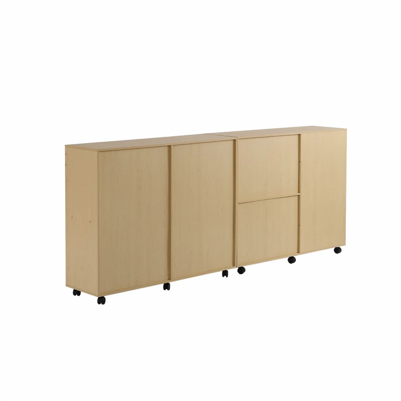 Libreria Piccola con Ripiani e Ruote in MDF, 222×34×95 cm, Color Naturale e Bianco