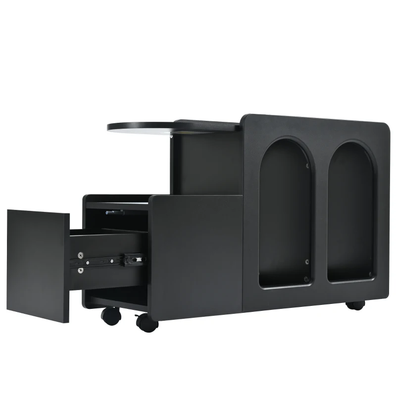 Armoire d'appoint multifonctionnelle avec roulettes, chariot de rangement polyvalent pour salon, salle à manger et chambre à coucher, design arrondi, 82 cm x 30 cm x 53 cm, Noir