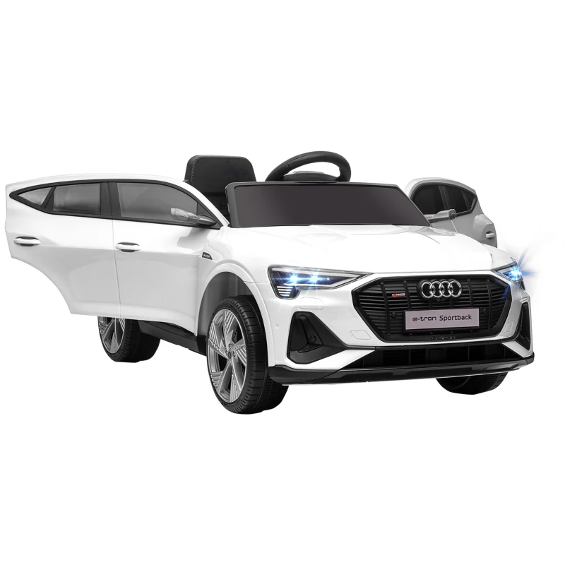 HOMCOM Carro Elétrico Audi E-Tron 12V para Crianças acima de 3 Anos com Controle Remoto Faróis Buzina Música MP3 TF USB e Abertura da Porta 3-8km/h 108x60x47cm Branco