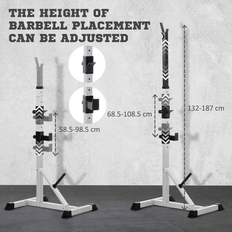 HOMCOM Weights Bar Barbell Rack Squat Stand Adjustable Portable Weight Lifting Max Load 200kg, Suitable For Home Gym Training Work Out