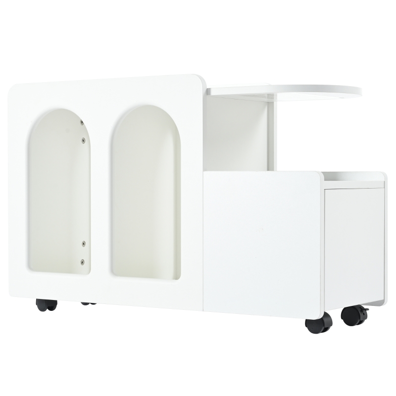 Mobiletto bianco con ruote, versatile carrello portaoggetti per soggiorno, sala da pranzo e camera da letto, design ad arco arrotondato, 82×30×53 cm, Bianco