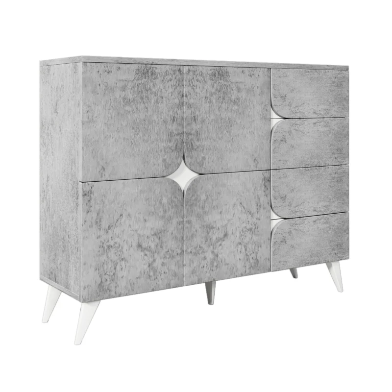 Sideboard mit Schubladen, Kommode mit spezieller Paneelform, moderne Ästhetik, reichlich Stauraum, 120×35,5×94 cm, Grau