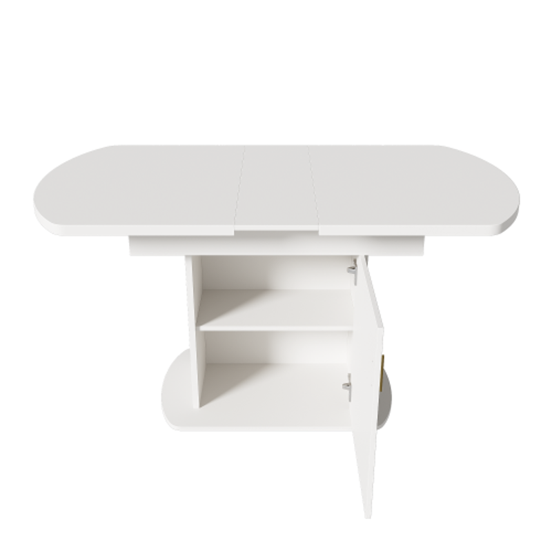 Tavolo da pranzo ovale allungabile, con spazio di archiviazione, 110/130L×70P×75Acm, Bianco+Oro