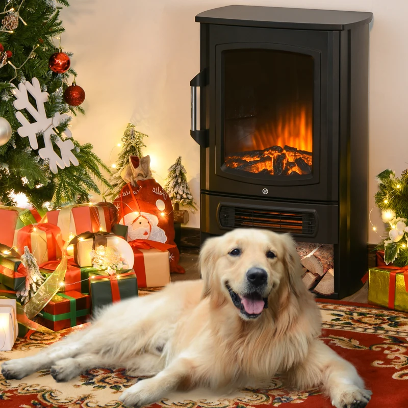 HOMCOM Elektrokamin mit Heizung, elektrischer Kamin mit LED Flammeneffekt, 1000 W/2000 W Dekokamin mit Thermostat, elektrisch Kaminfeuer Kaminofen, Schwarz