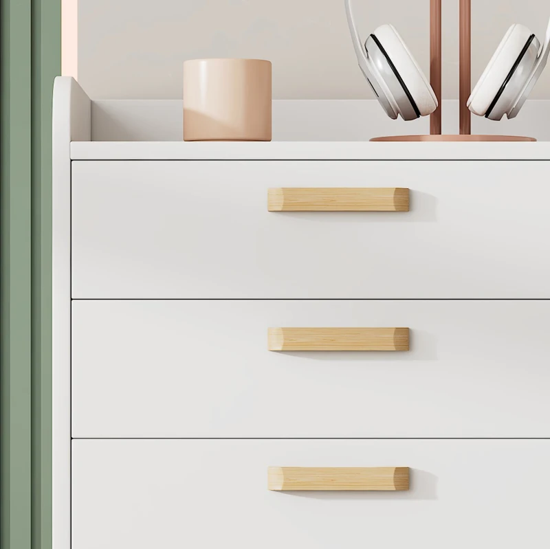 Commode avec plusieurs tiroirs, design minimaliste, poignées fines, meubles de chambre et pour enfants, pin et MDF, 50×40×68,5 cm, Blanc+Naturel
