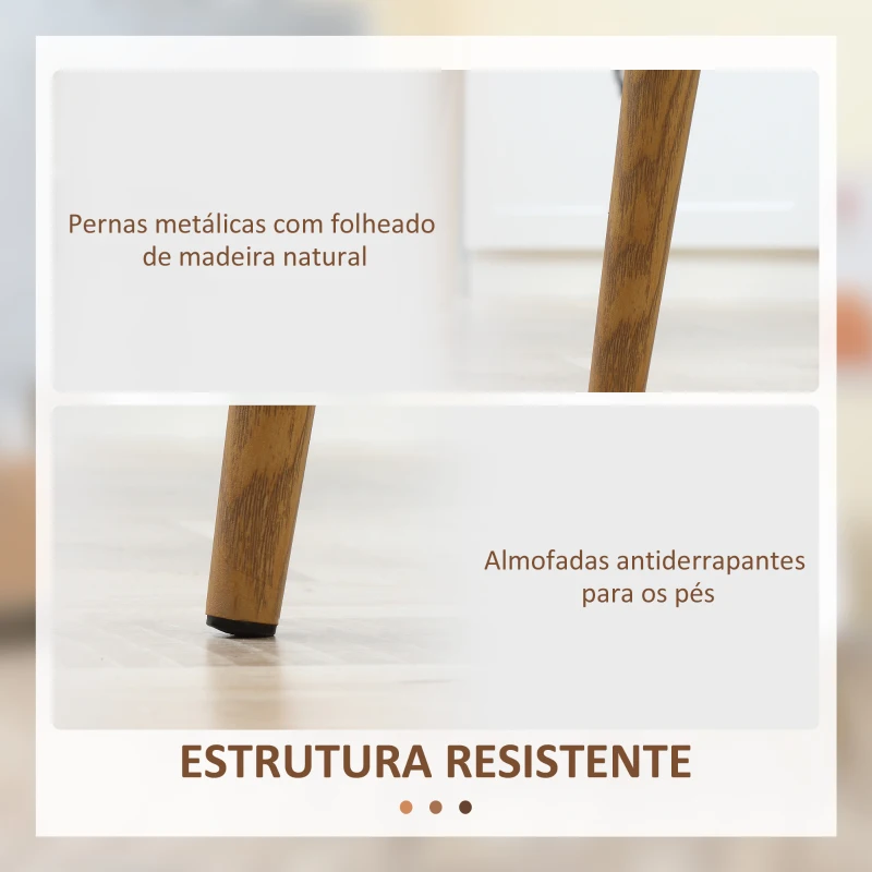 HOMCOM Conjunto de 4 Cadeiras de Sala de Estar Cadeiras de Cozinha com Encosto Alto e Pés de Metal 45x52x85,5 cm Branco e Madeira