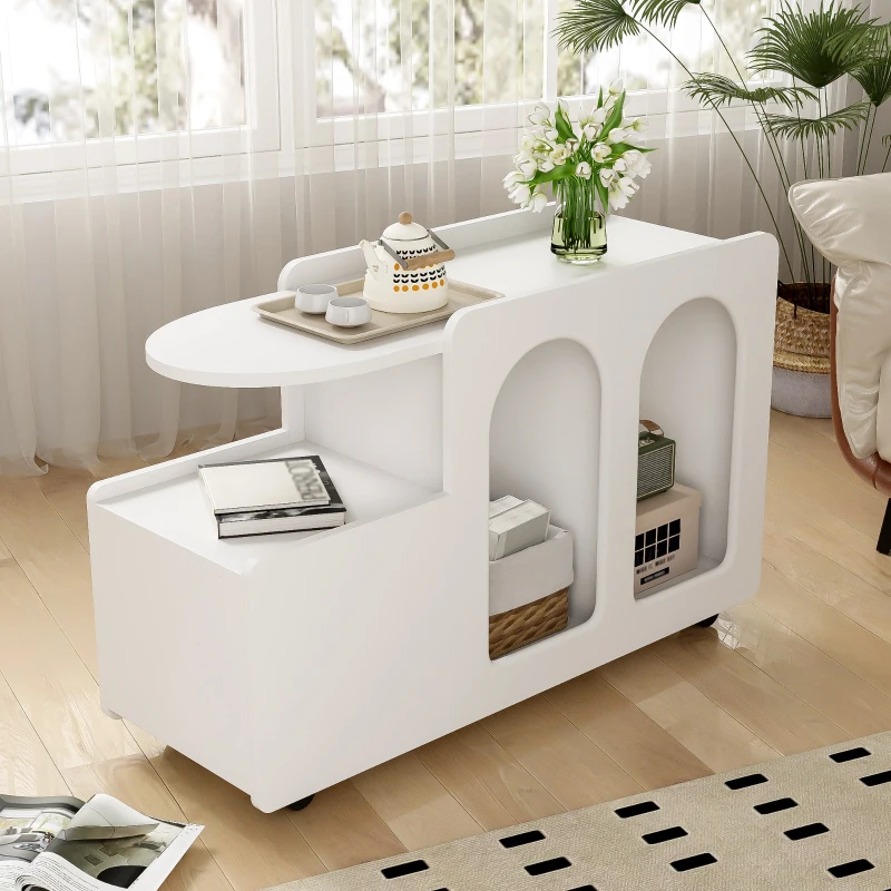 Beistellschrank 82x30x53 cm, Vielseitiger Beistellschrank mit Rollen für Wohnzimmer, Esszimmer und Schlafzimmer, Weiß