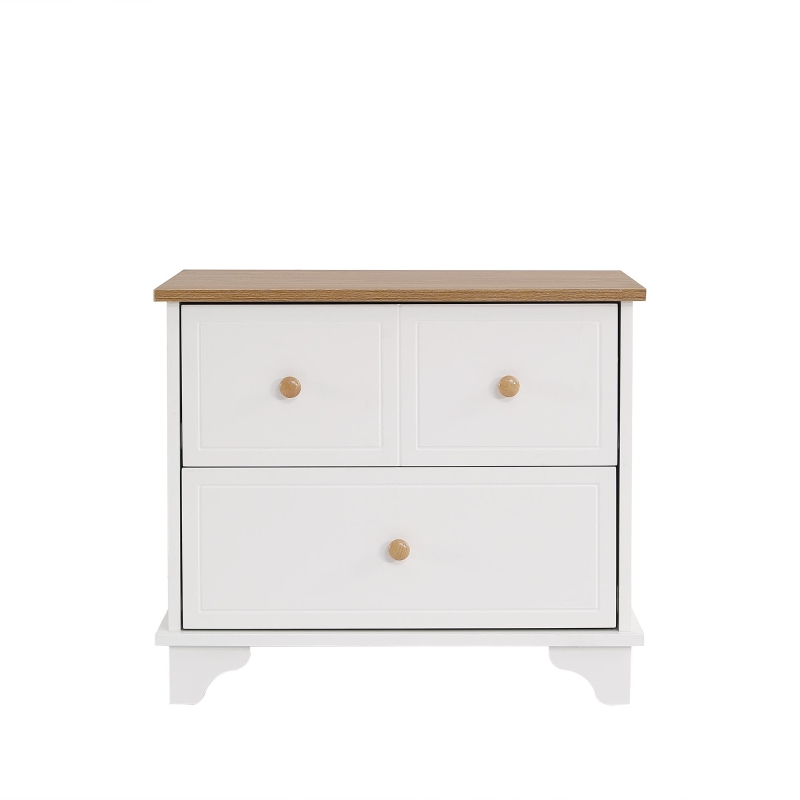 Nachttisch mit 2 Schubladen, geräuschlosen Gleitern, Schön gearbeitete Füße, Stauraum im Wohnzimmer und Schlafzimmer, MDF+Spanplatte, 60×40×51.5 cm, Weiß+Natur
