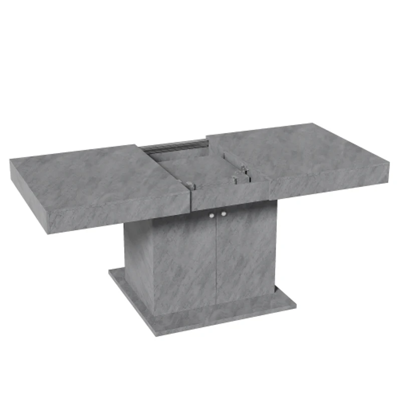 Ausziehbarer Esstisch mit Stauraum, Automatische Teleskopfunktion, Betonoptik, 180×80×76 cm, Grau