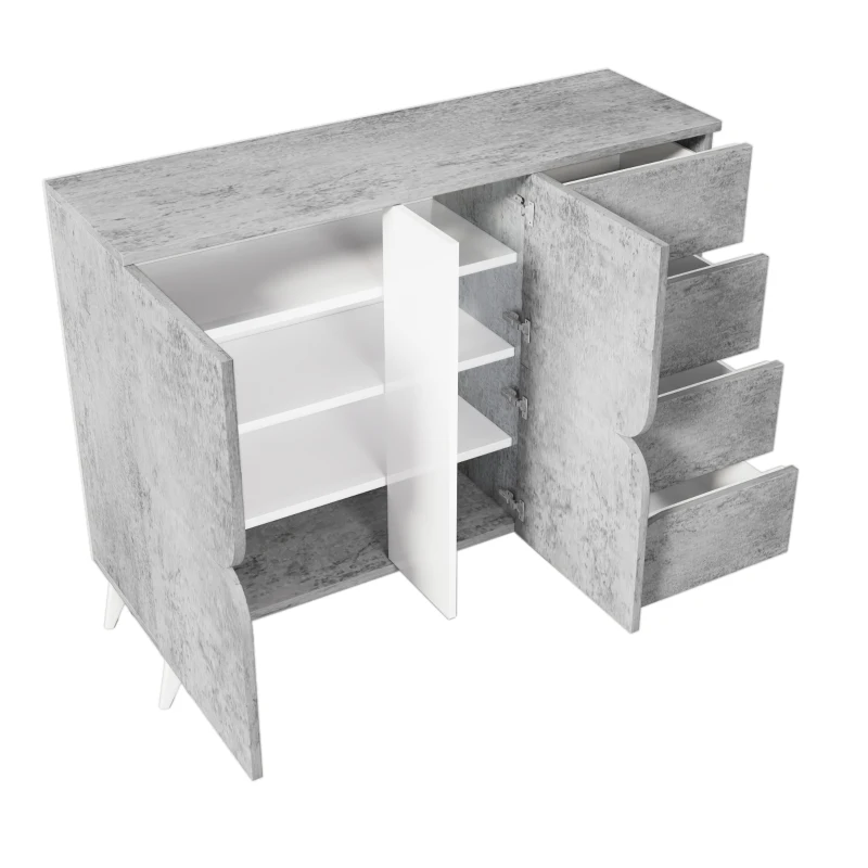 Buffet avec tiroirs, commode avec forme de panneau spéciale, esthétique moderne, 120×35,5×94 cm, Gris