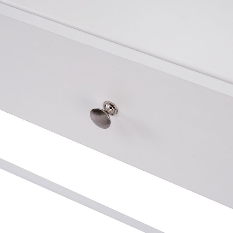 Coiffeuse avec miroir et 1 tiroir, 4 pieds en métal, style minimaliste, 95×40×93 cm, Blanc