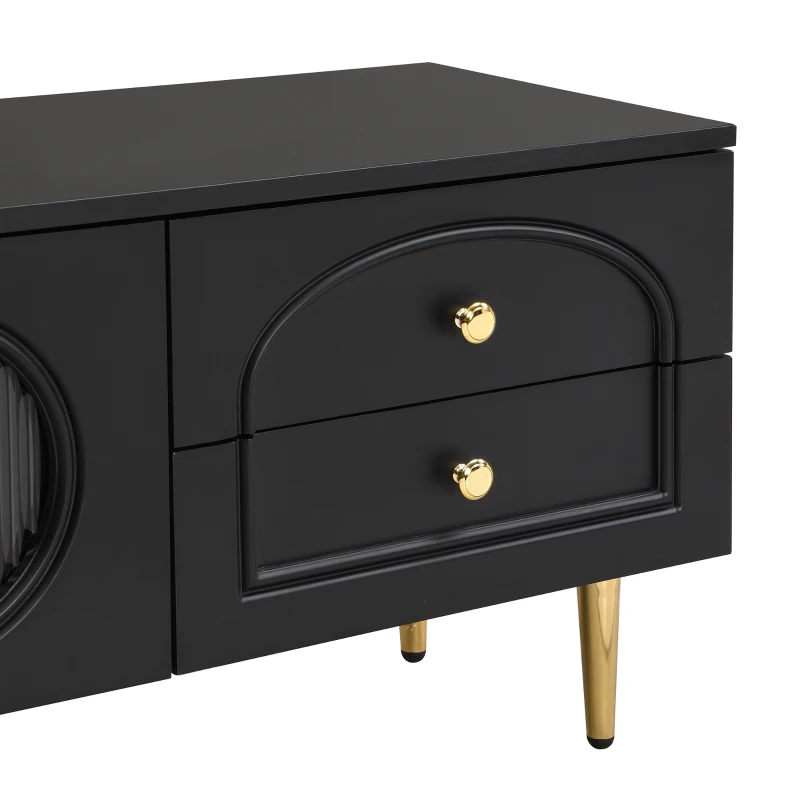 Mobile TV per soggiorno, con cassetti strutturati e ante in vetro, 175×35×45 cm, Nero