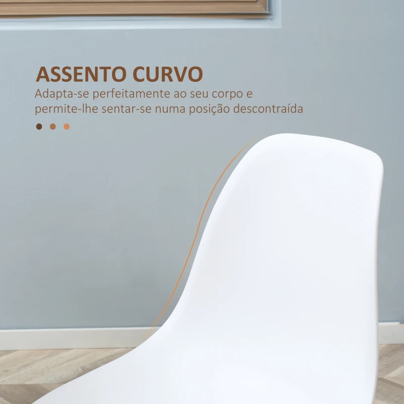HOMCOM Conjunto de 4 Cadeiras de Sala de Estar Cadeiras de Cozinha com Encosto Alto e Pés de Metal 45x52x85,5 cm Branco e Madeira